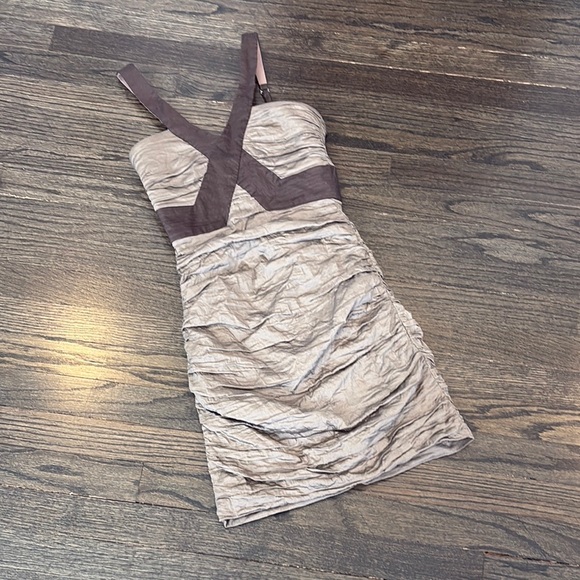 BCBGMaxAzria Dresses & Skirts - Elegant Ruched Dress in Taupe and Brown by BCBG Maxazria (size 0)